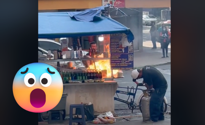VIDEO: ¡Se pasó de fuego! Taquero incendia su puesto en CDMX